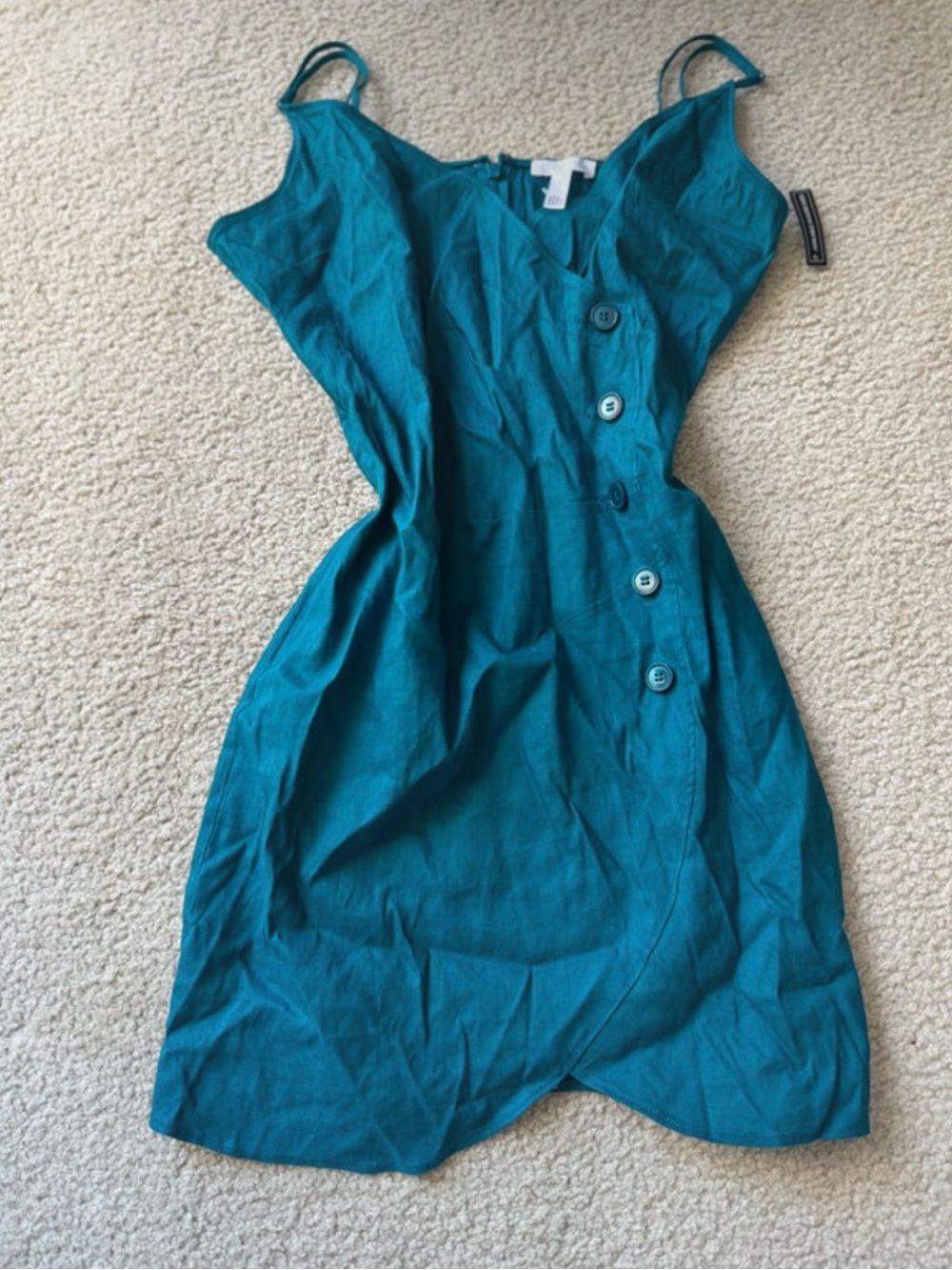 Leith Teal Button-Front Spaghetti Strap Mini dress sexy vacation party elegant